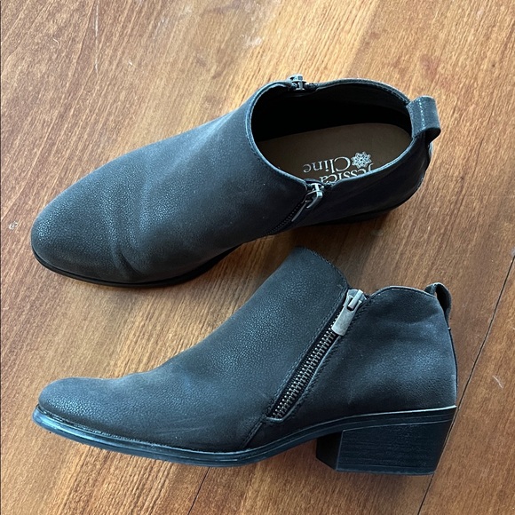 Jessica Cline Shoes - Jessica Cline Burnished Toe Black Suede Ankle Booties Size 7.5W